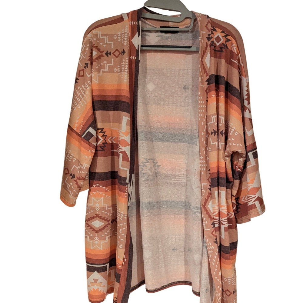 Vision USA Aztec Print Kimono Open Front Cardigan‎ Boho Casual Layering